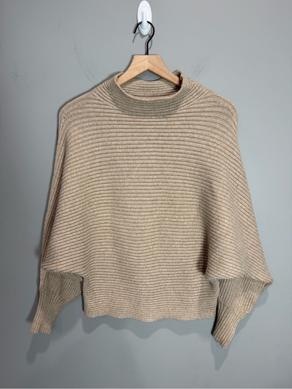 Anthropologie Kendall Ribbed Mock Neck Dolman Sweater Beige M
